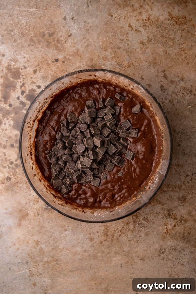 Decadent Double Chocolate Banana Loaf 6 Chocolate banana bread batter in a bowl