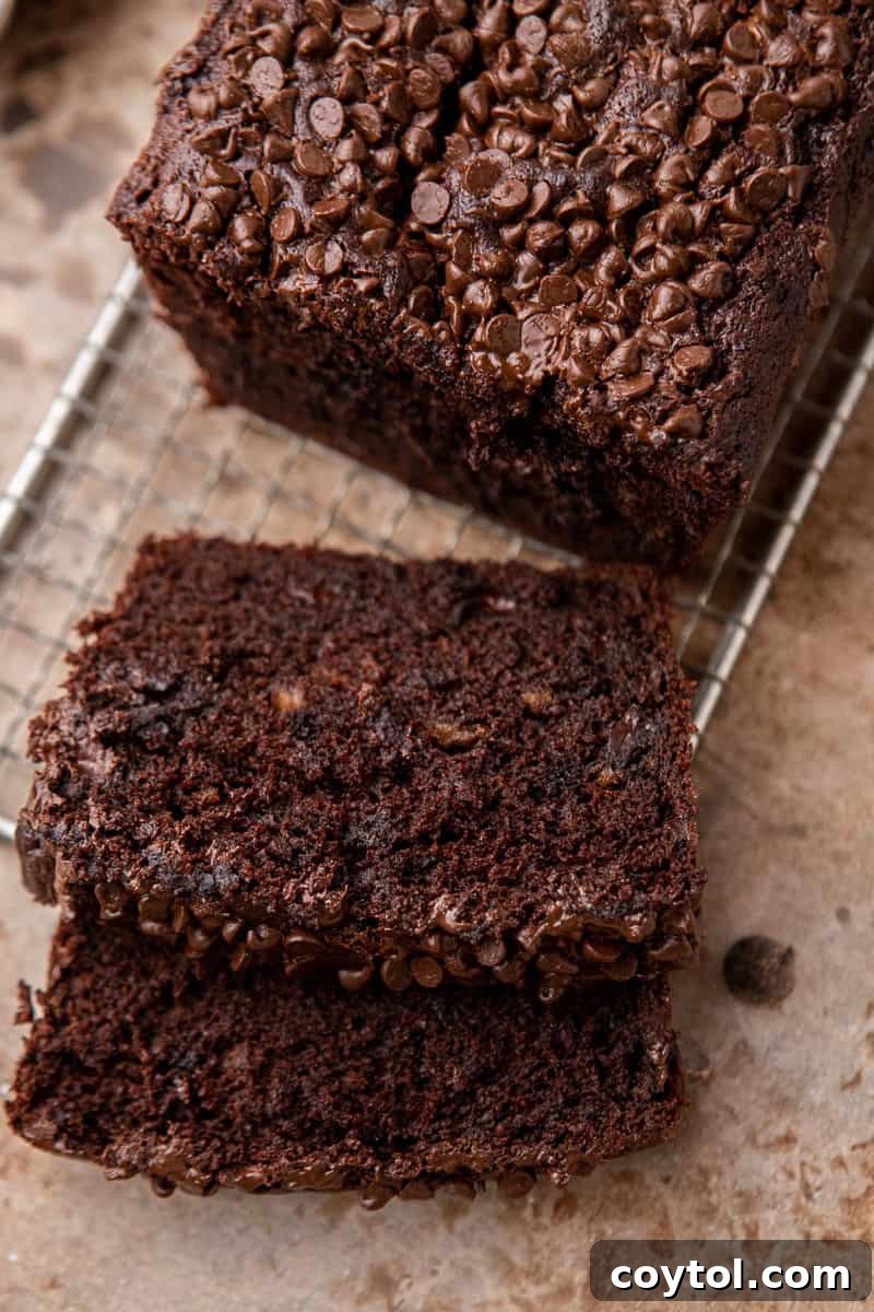 Decadent Double Chocolate Banana Loaf 9 Sliced chocolate banana bread