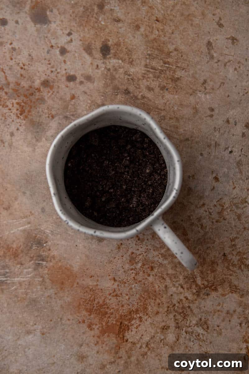 Oreo crumbs in a mug 