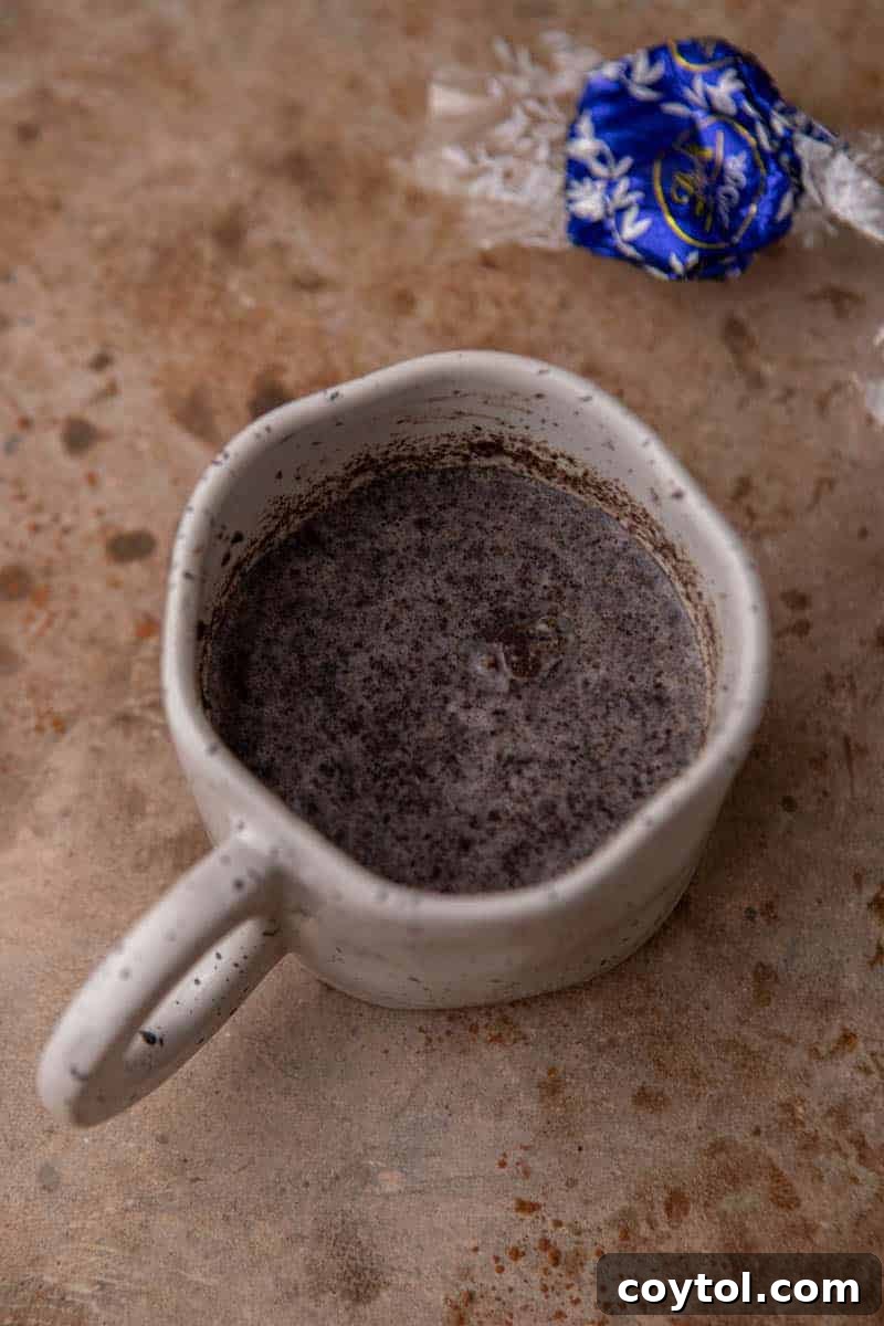 Oreo cake batter in a mug