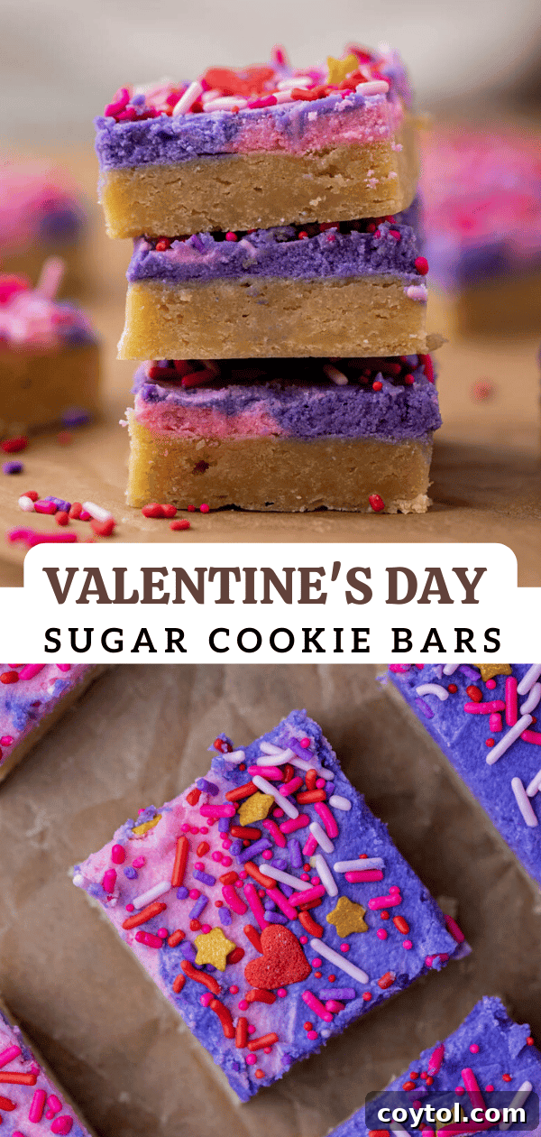 Valentine's day sugar cookie bars with a pink background