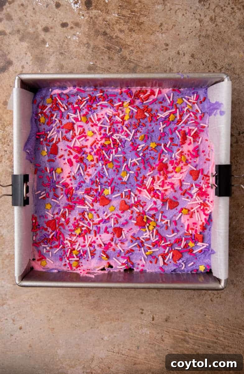 Finished Valentine's Day sugar cookie bars with sprinkles