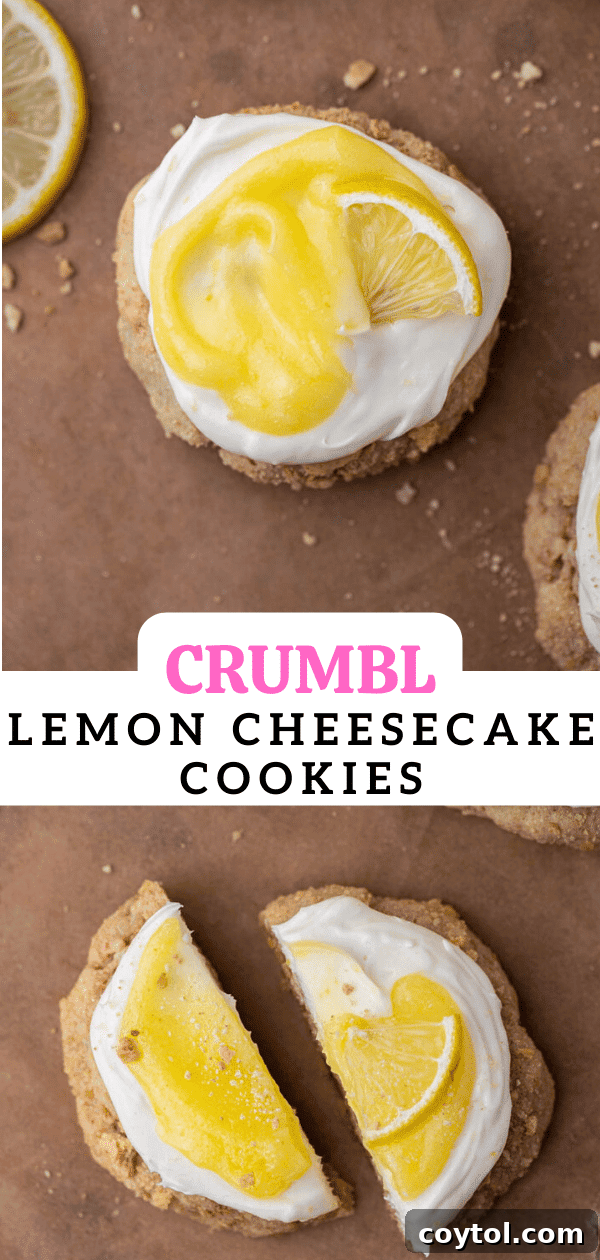Divine Crumbl Lemon Cheesecake Cookies 15 Pin for Crumbl Lemon Cheesecake Cookies with a vibrant lemon topping.