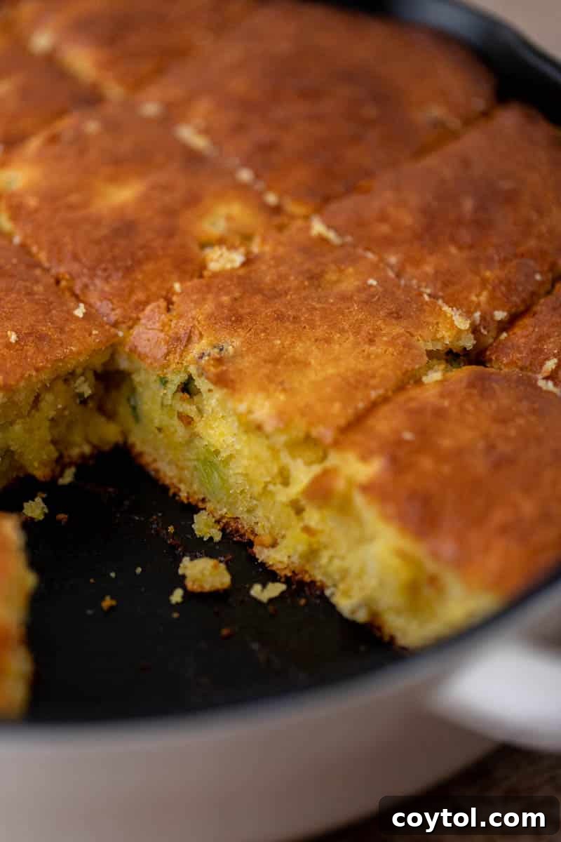 Skillet cornbread with a moist crumb