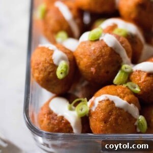 Guilt-Free Baked Buffalo Chicken Meatballs 12 Delicious chicken buffalo meatballs. Healthy and good for you