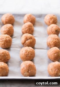 Guilt-Free Baked Buffalo Chicken Meatballs 15 Chicken buffalo meatballs ready for the oven