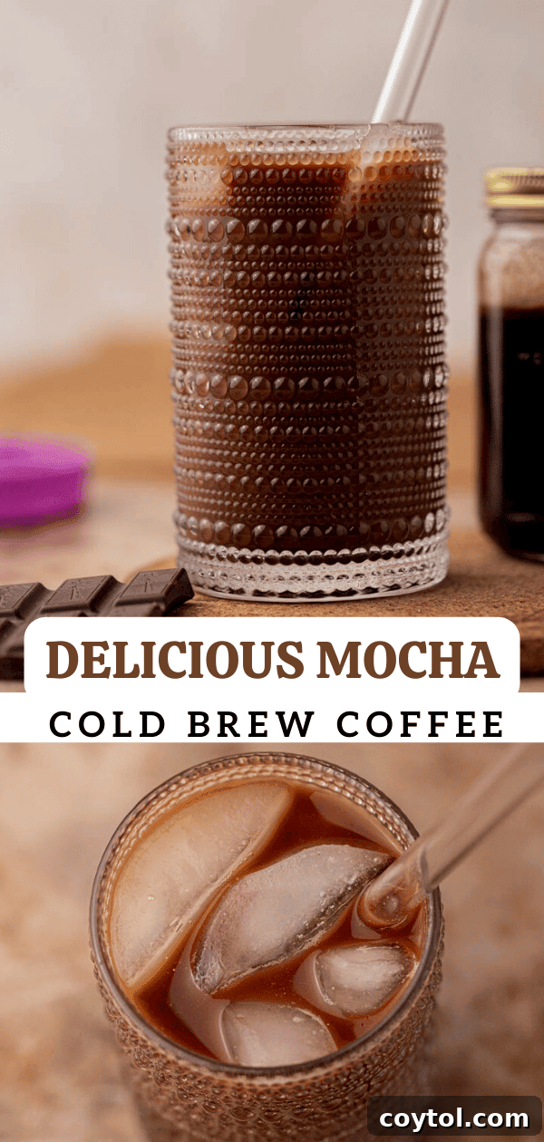 Delicious cold brew mocha drink with a straw and whipped cream