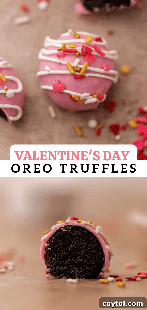 No-Fuss Valentine's Oreo Truffles 15 Assorted Valentine's Day Oreo truffles on a decorative platter, ready to be served.