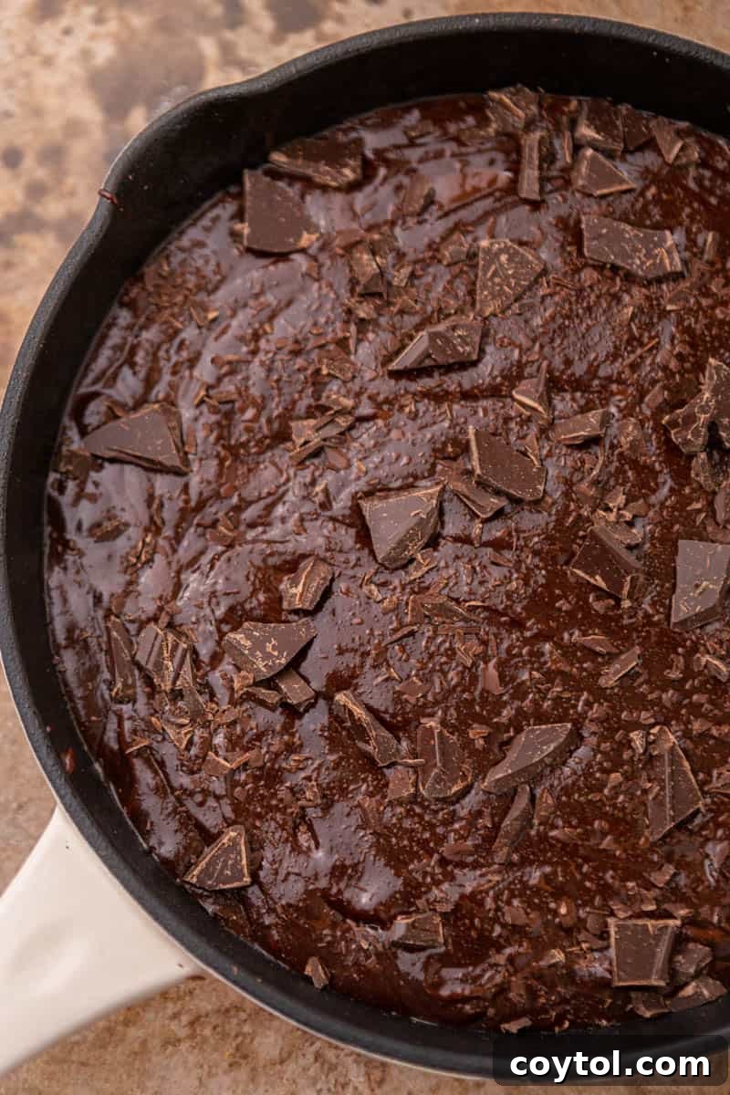 Brownie batter in skillet pan