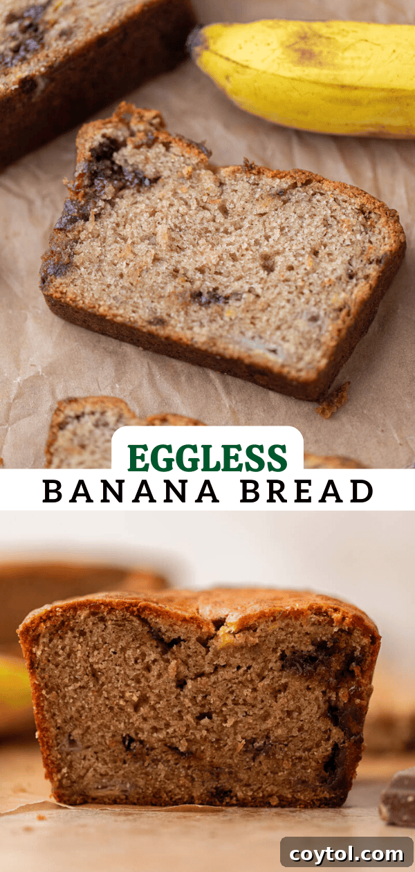 Another appealing image of eggless banana bread, perfect for social sharing.