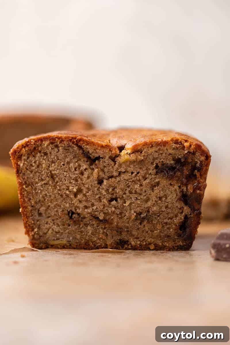 A freshly baked loaf of golden-brown eggless banana bread, cooling on a wire rack.