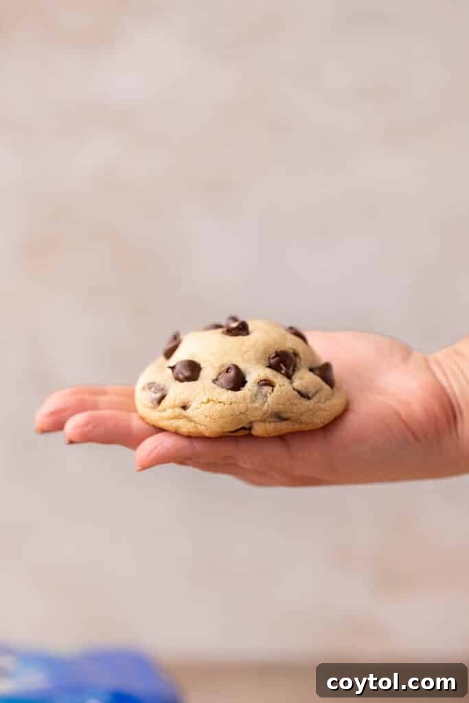 Hand holding thick Oreo stuffed chocolate chip cookies