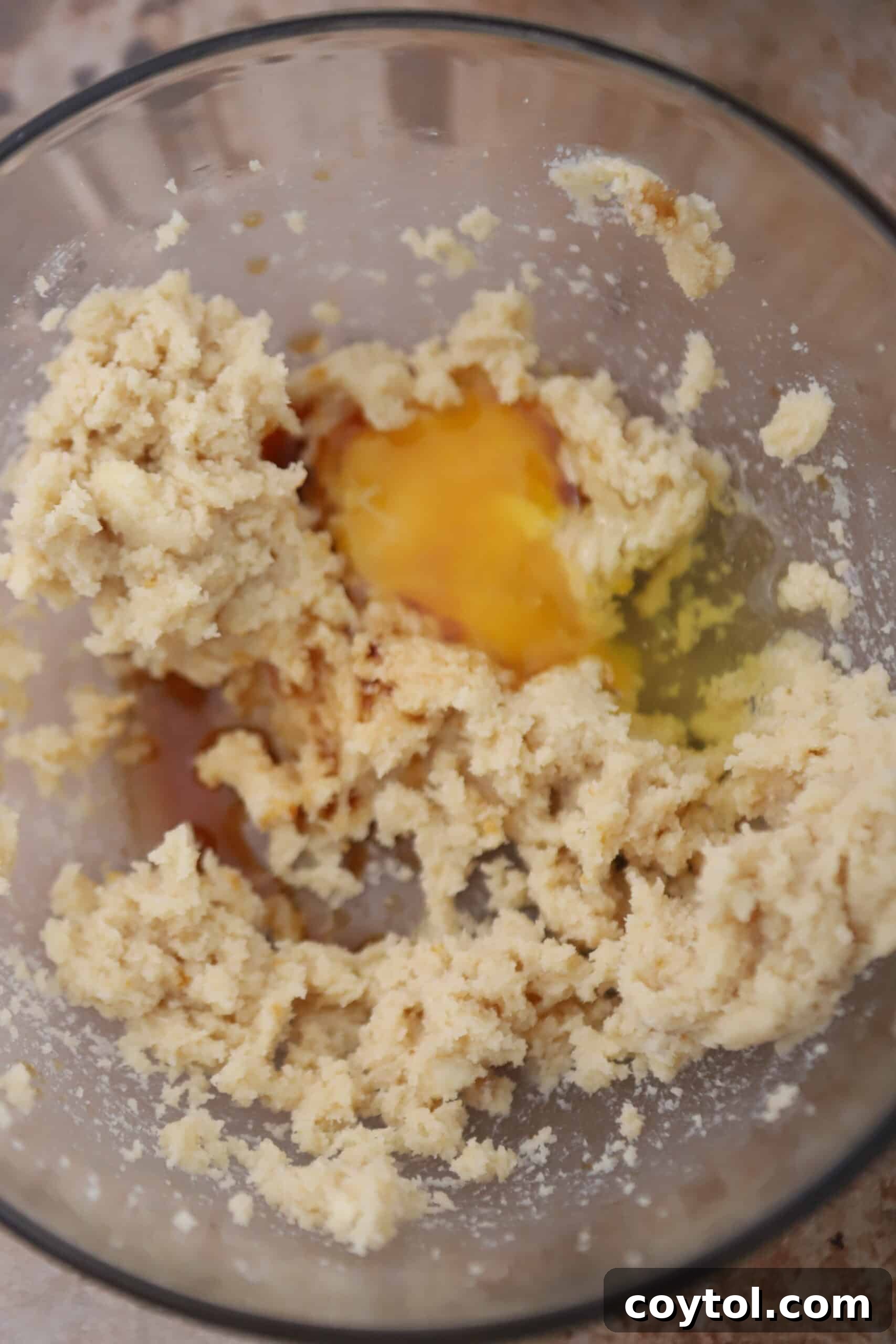 Creamed butter and sugar in a bowl