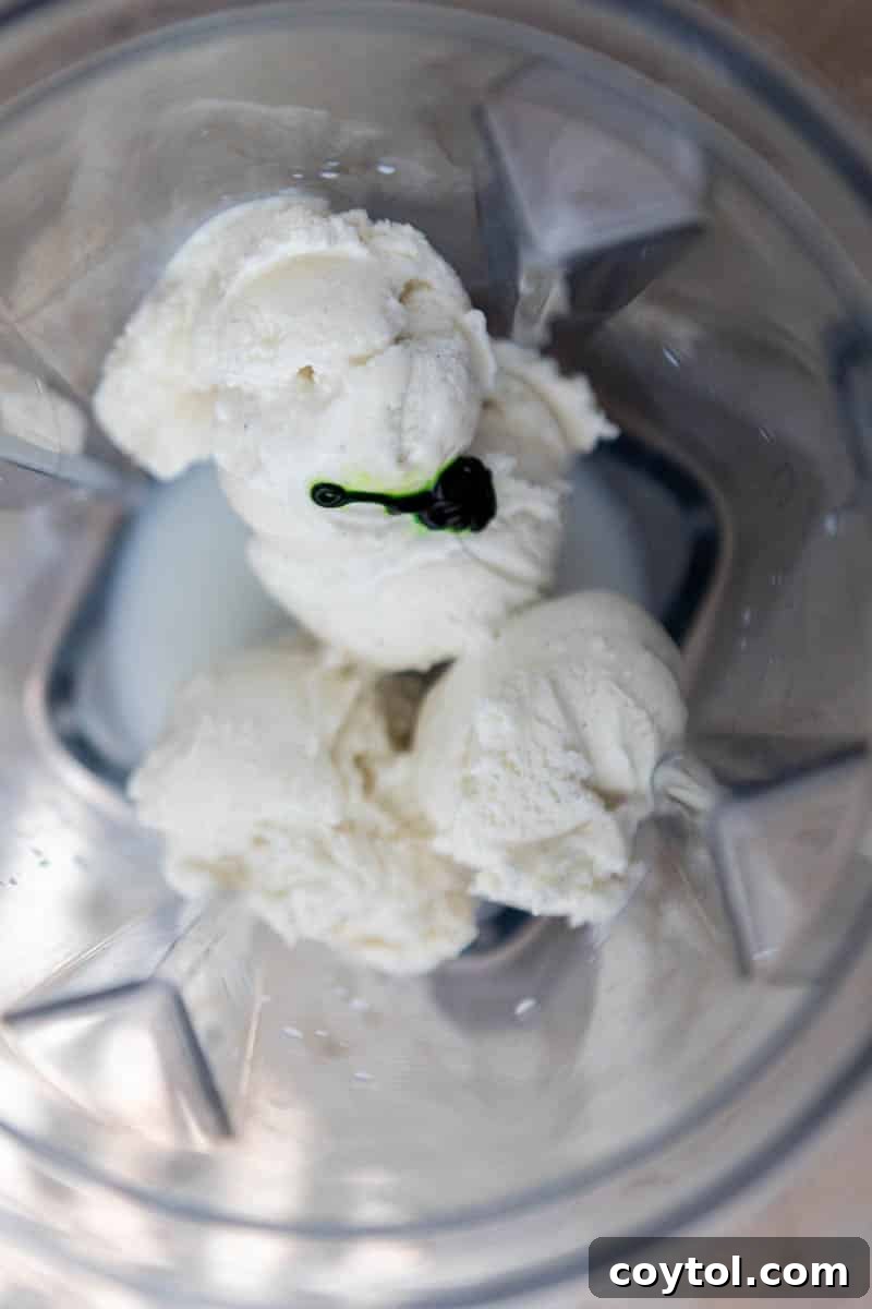 Ingredients for Shamrock Oreo McFlurry in a high-speed blender.