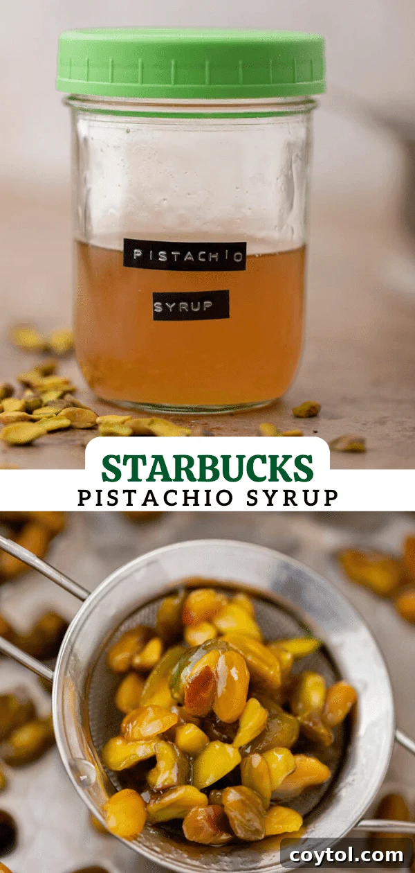 Starbucks Pistachio Coffee Delight 14 Starbucks pistachio syrup for coffee in a jar with fresh nuts