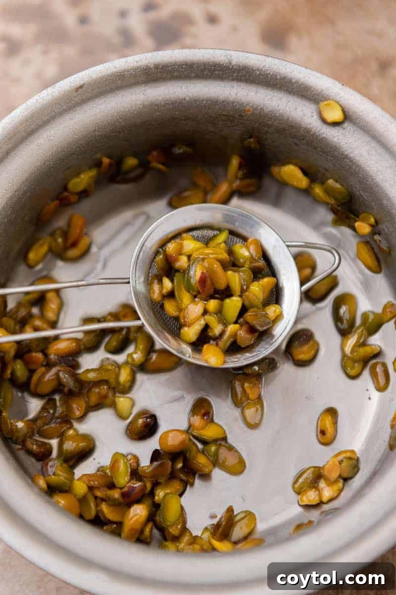 Starbucks Pistachio Coffee Delight 6 Pistachios in syrup being prepared in a pot