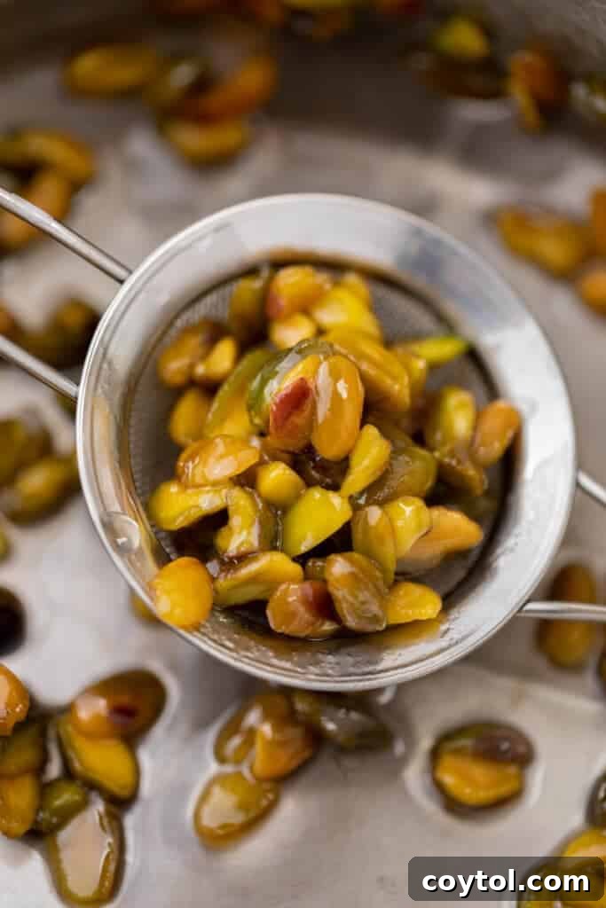Starbucks Pistachio Coffee Delight 8 Leftover pistachios in a sieve after making syrup