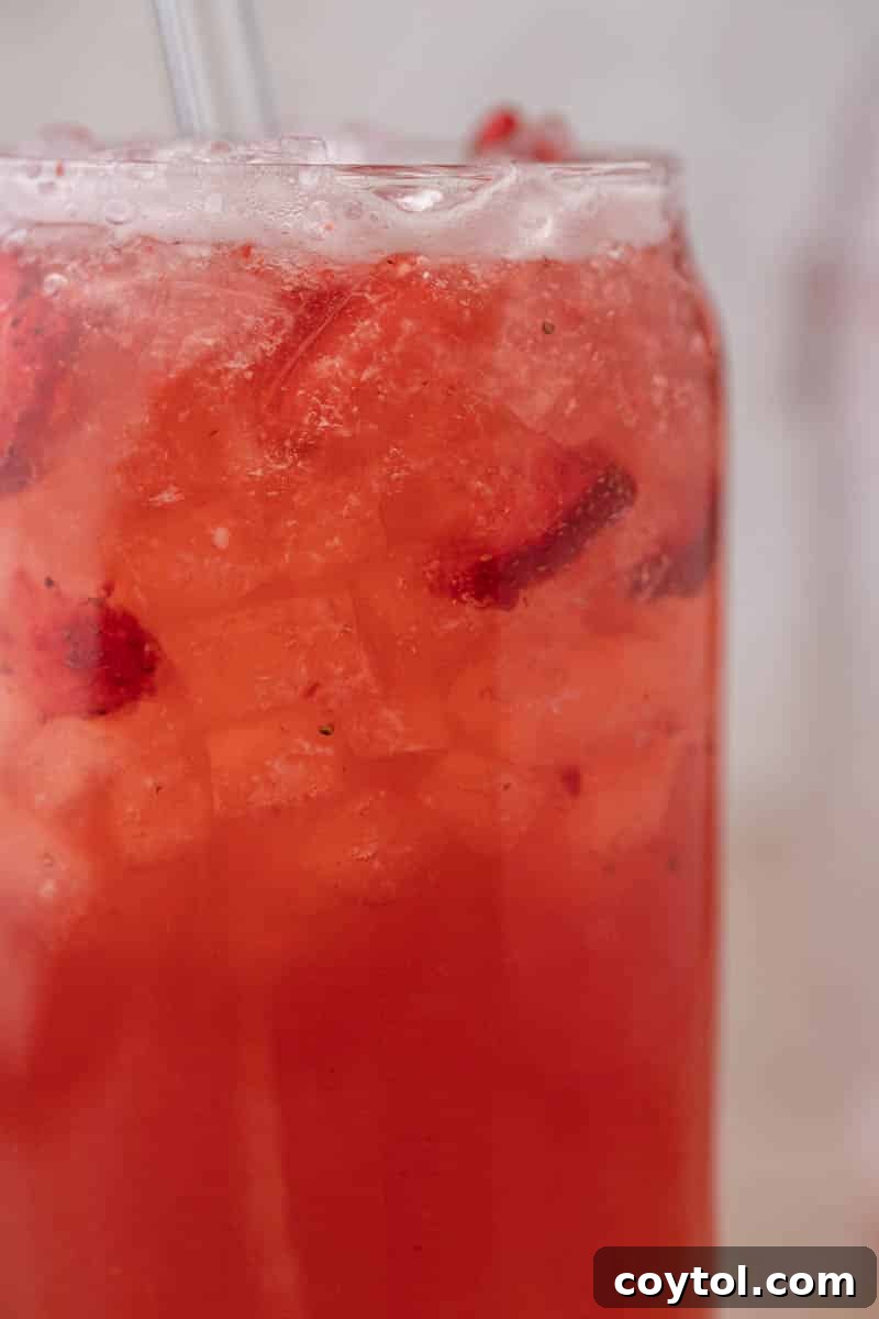 Homemade Starbucks Strawberry Acai Refresher Recipe 7 Close-up of a finished Starbucks strawberry acai refresher