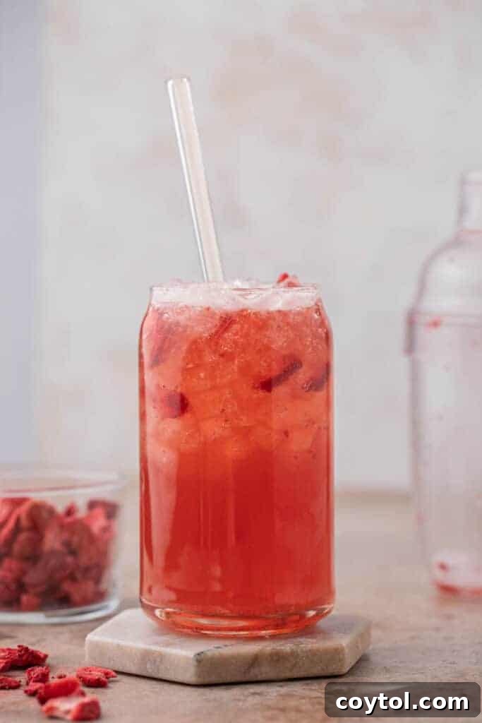 Homemade Starbucks Strawberry Acai Refresher Recipe 9 Glass of Starbucks strawberry acai refresher ready to drink