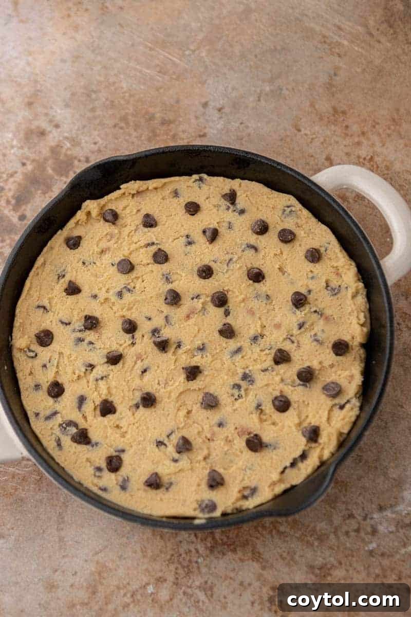 Chocolate cookie dough in a skillet