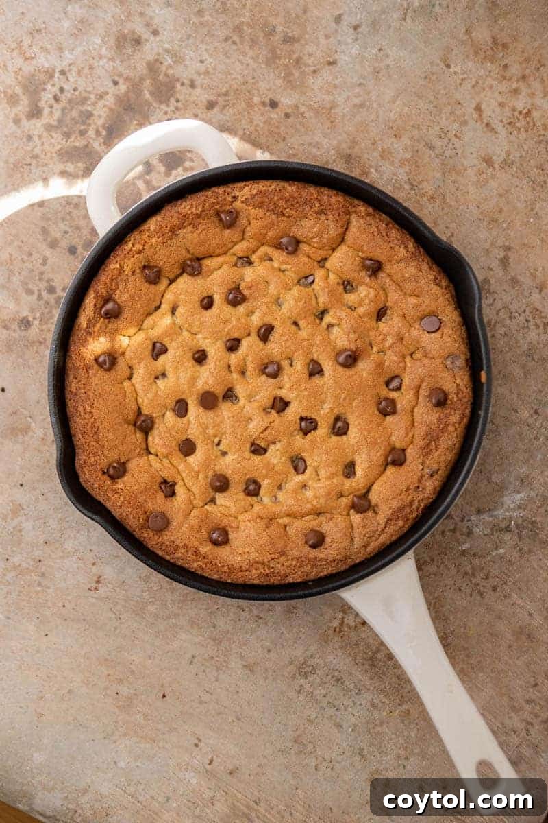 Giant cookie in a cast iron pan