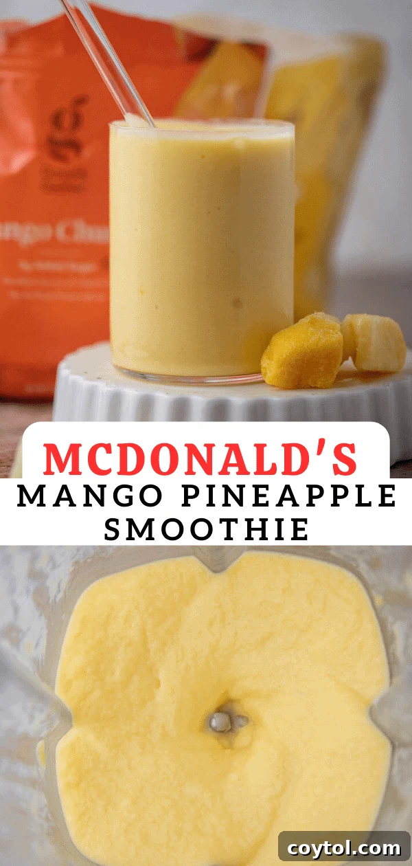 Another view of the McDonald's mango pineapple smoothie, emphasizing its thick texture.