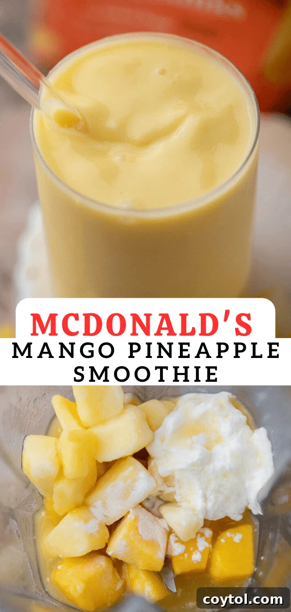 An appetizing close-up of a McDonald's mango pineapple smoothie, ready to drink.