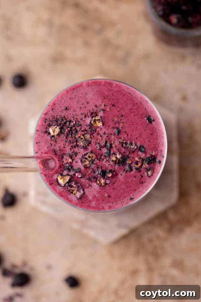 Overhead shot of berry smoothie