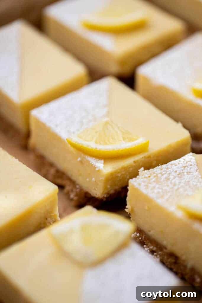 Lemon bar slices on baking pan