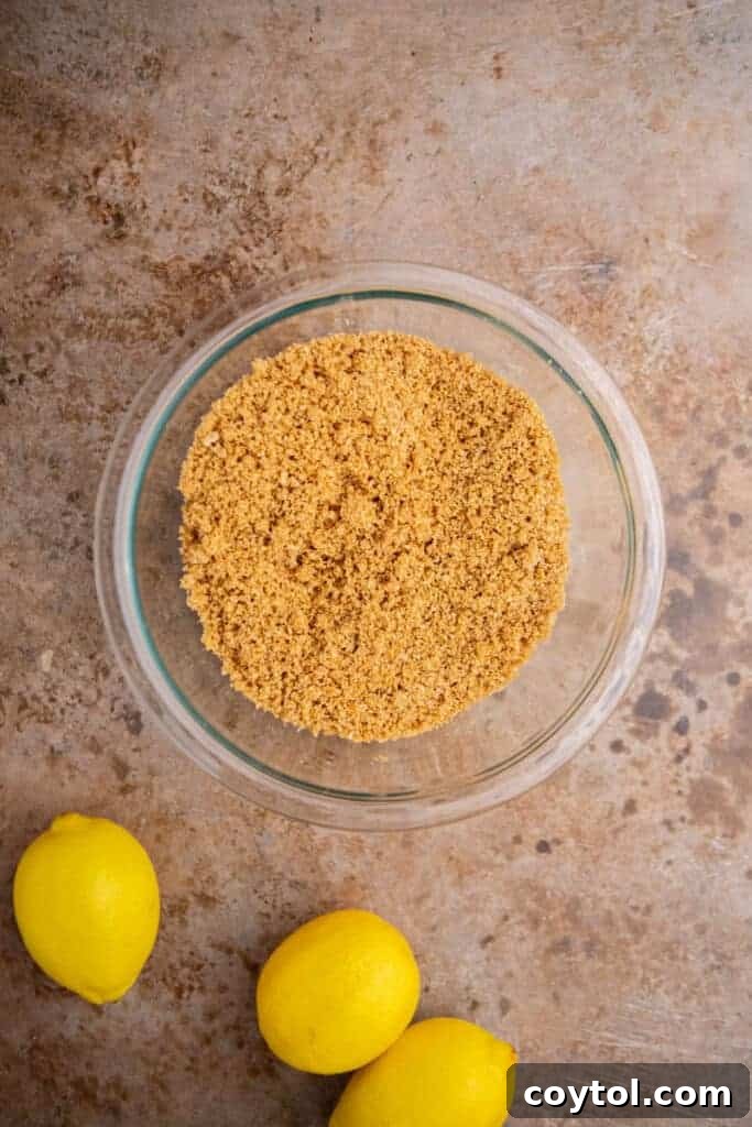 Graham cracker crust in a bowl