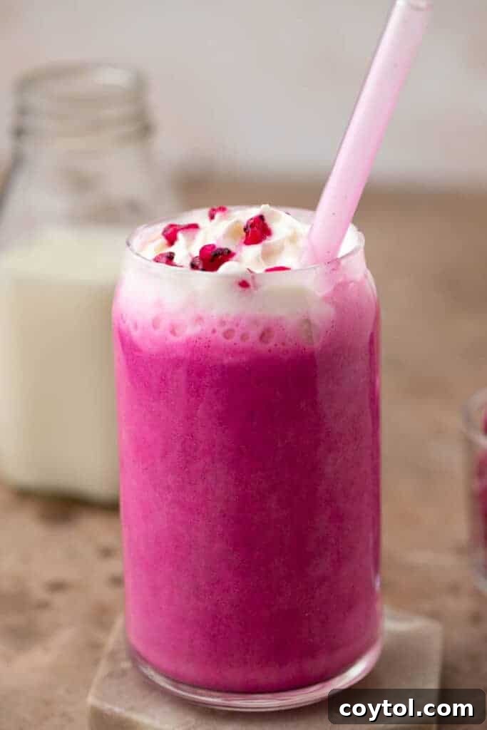 Close up shot of a Barbie frappuccino in a glass