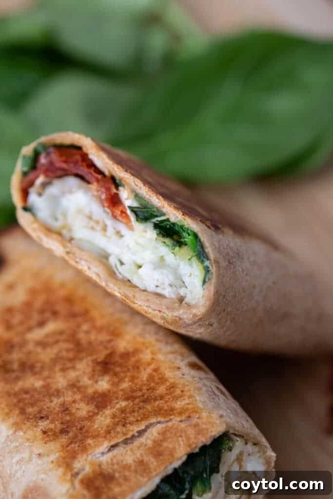 Homemade Starbucks Spinach Feta Wrap 4 Close up of a homemade egg white feta wrap