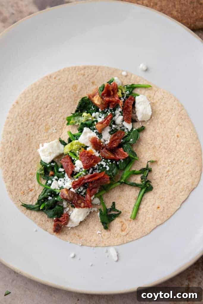 Homemade Starbucks Spinach Feta Wrap 7 Assembling the egg white wrap