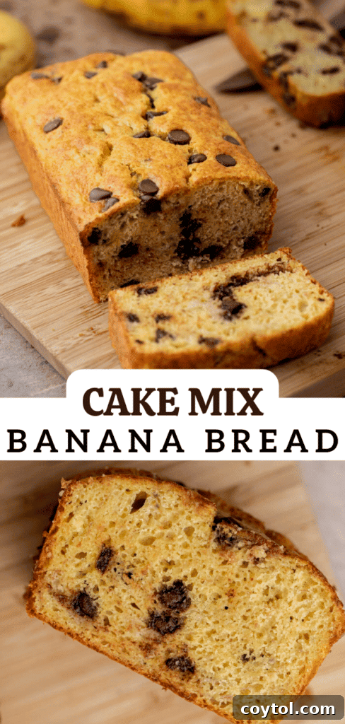 Another enticing image of cake mix banana bread, ideal for social sharing and saving.