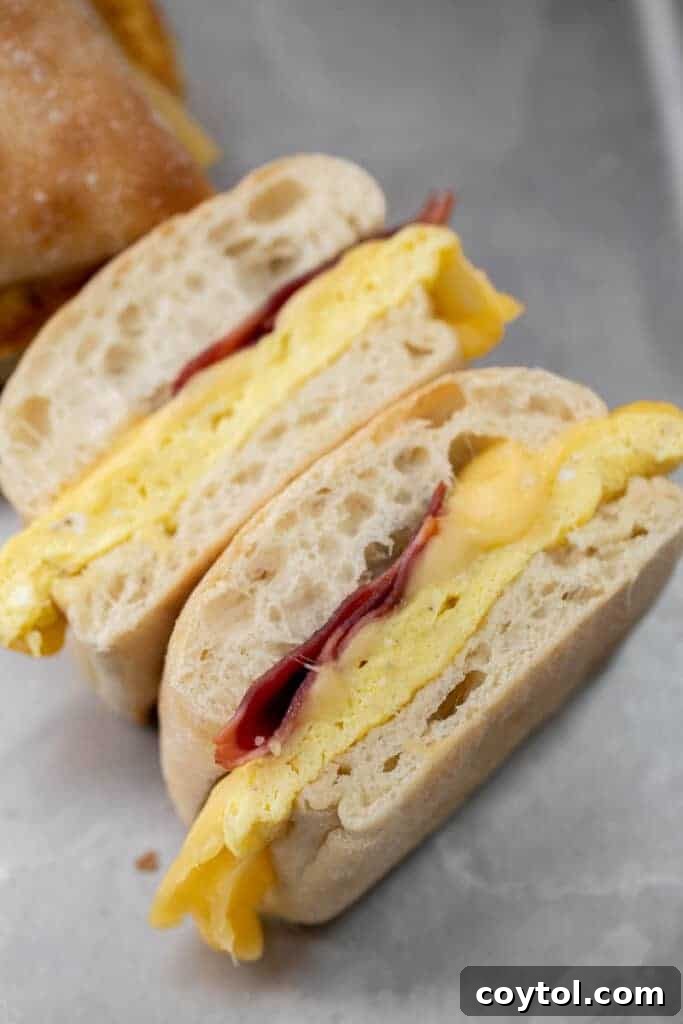 Sliced starbucks bacon gouda breakfast sandwich
