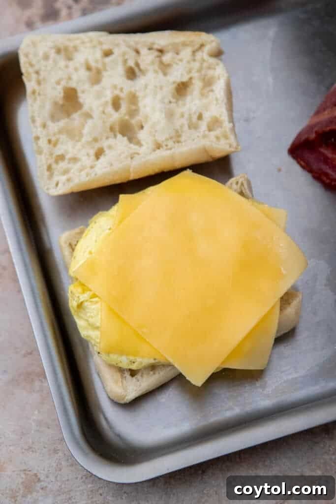 Breakfast sandwich on a pan