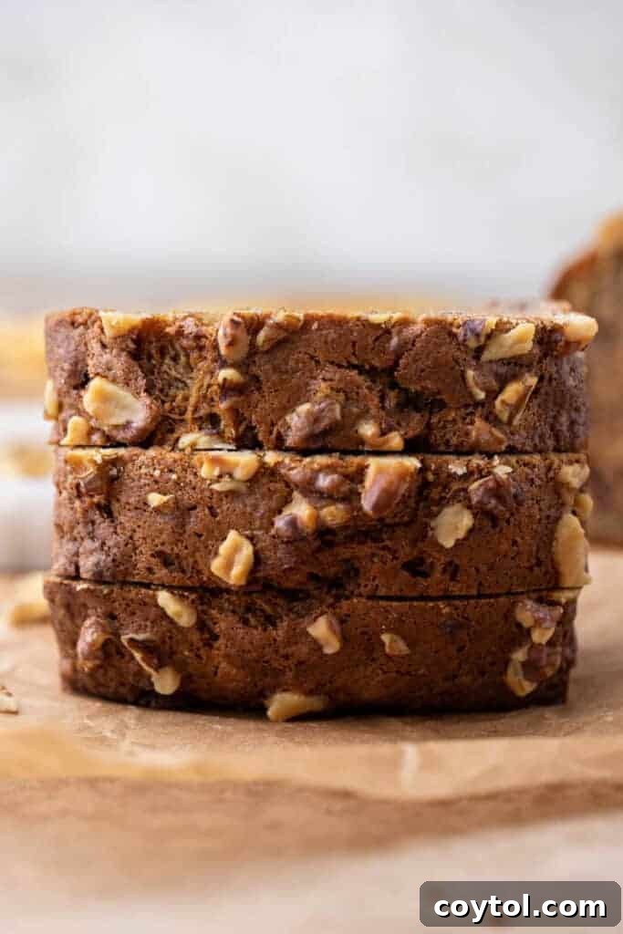 Slices of banana bread stacked