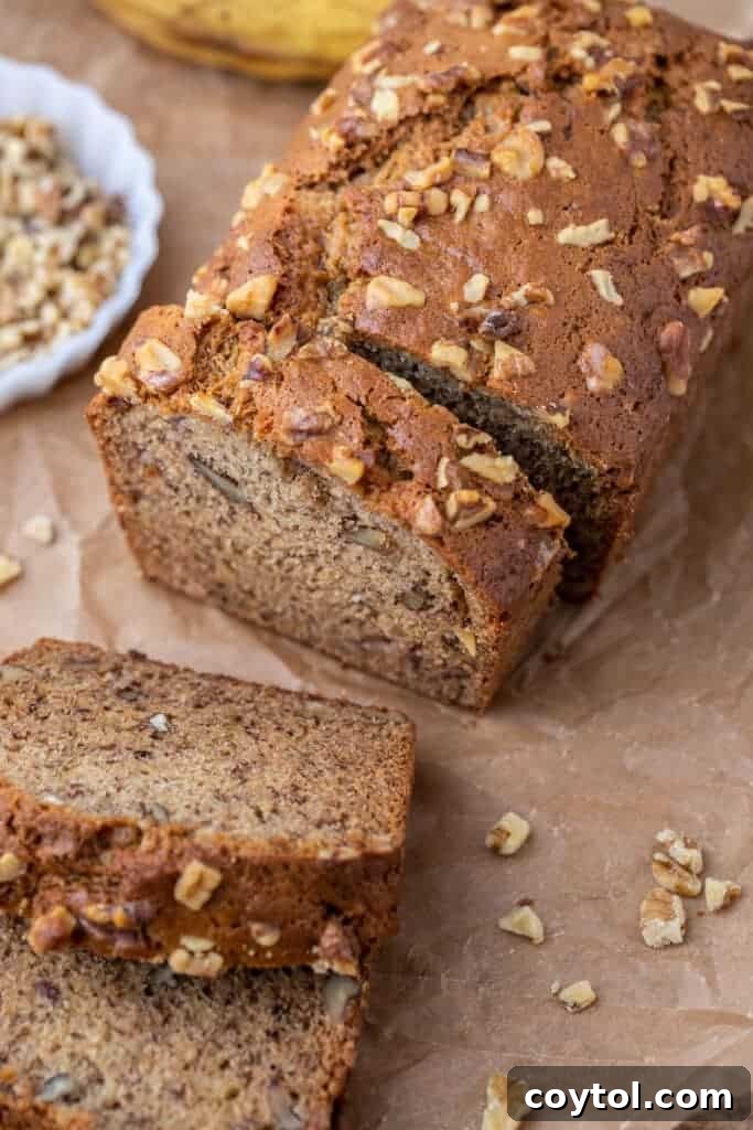 Banana bread loaf on counter