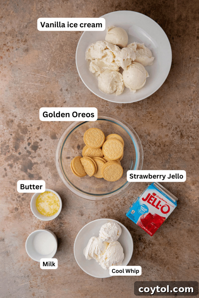 Easy Homemade Strawberry Shortcake McFlurry 3 Ingredients on the counter for homemade Strawberry Shortcake McFlurry