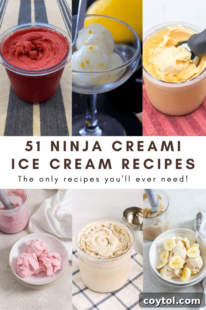 Another Pinterest graphic for Ninja Creami recipes, showcasing a different frozen treat and a call to action to pin the article.