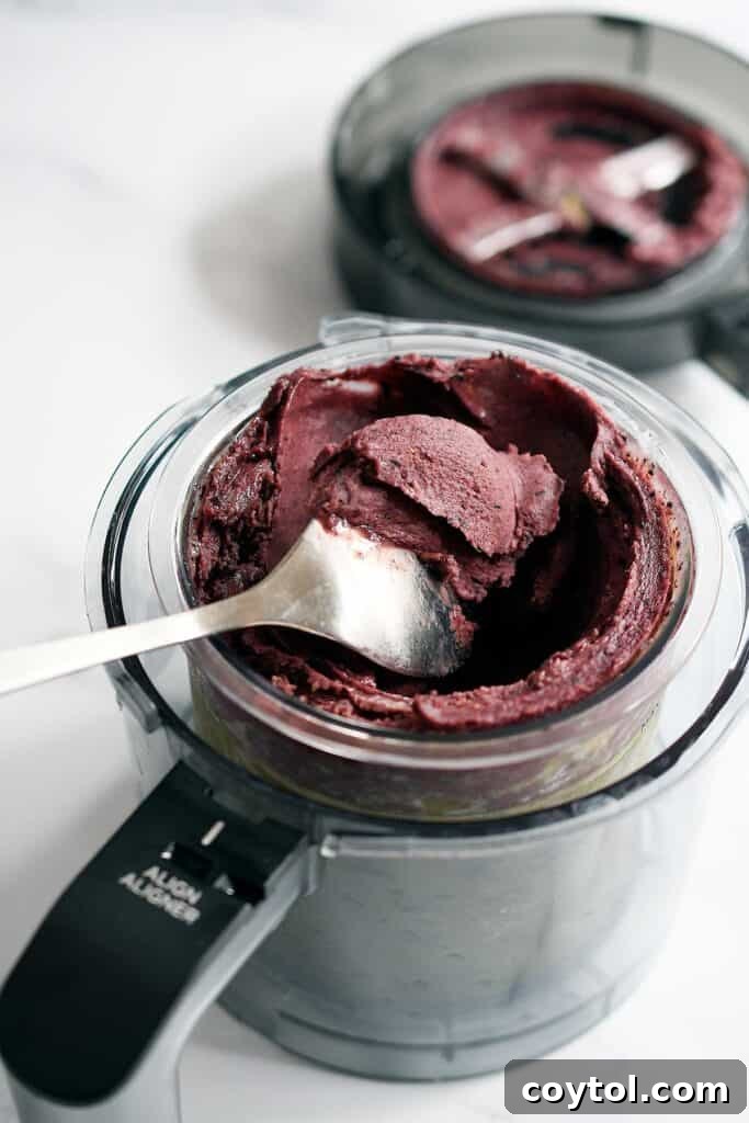 A vibrant scoop of blueberry matcha ice cream, showcasing a unique and healthy flavor combination made in the Ninja Creami.