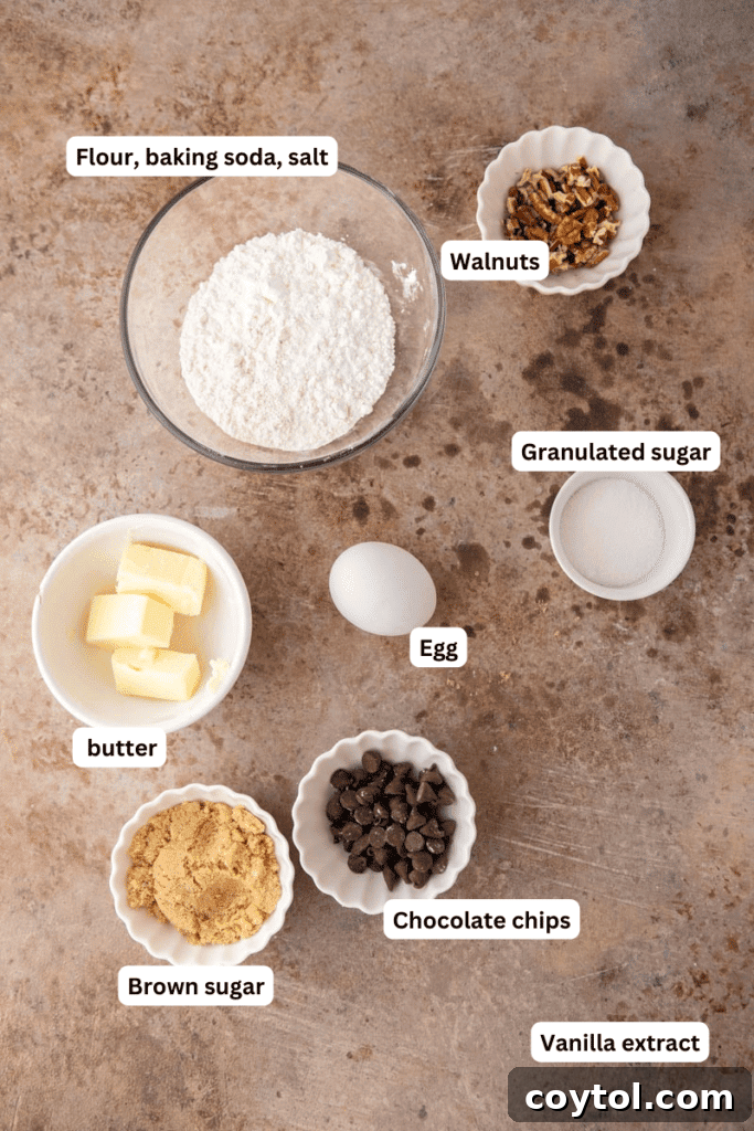 Ingredients for single serve Levain cookie laid out on a kitchen counter