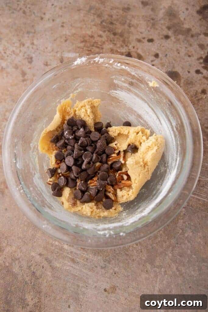 Cookie dough in a mixing bowl after ingredients are combined