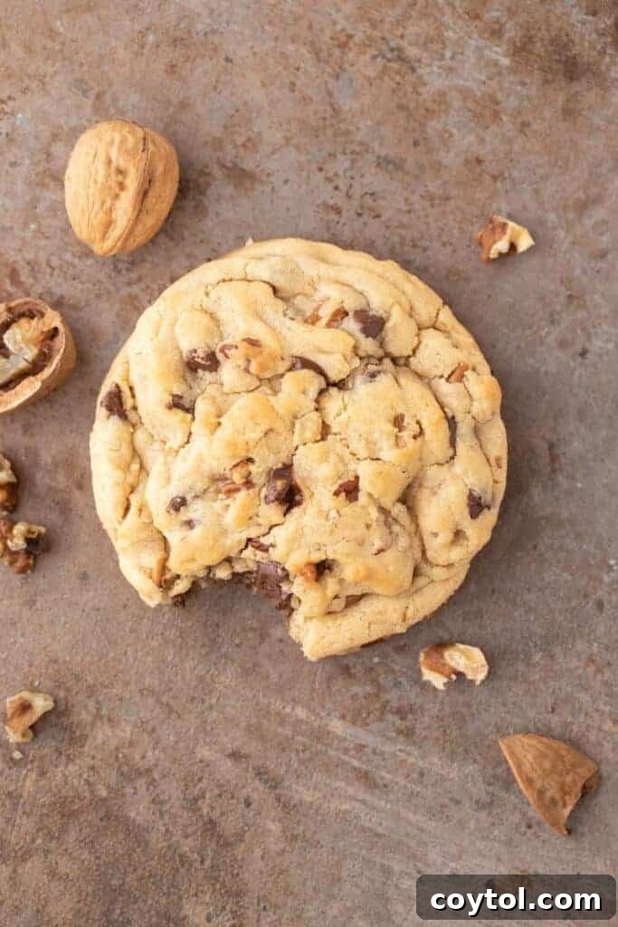 Overhead shot of a single Levain chocolate chip cookie recipe