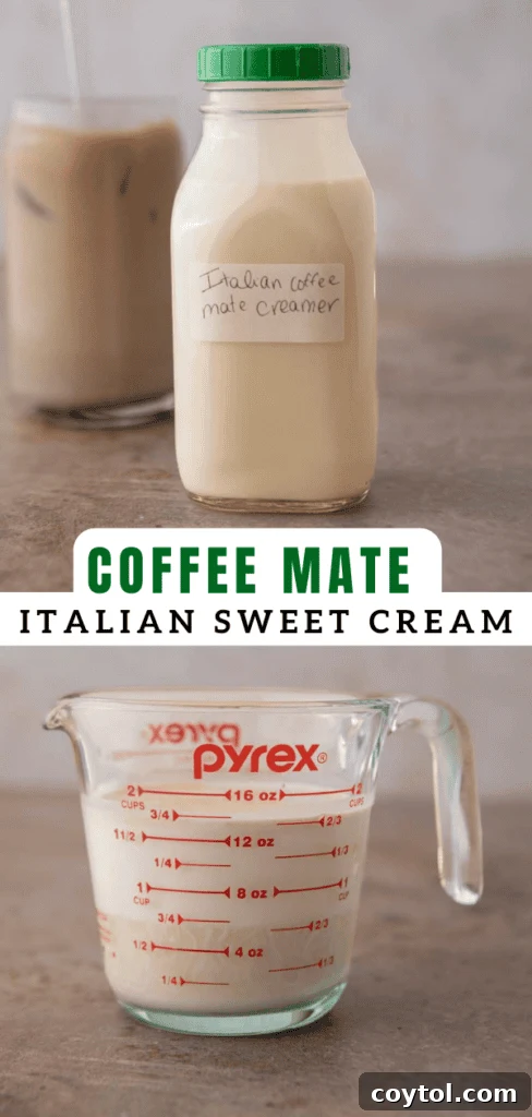 Copycat Coffee Mate Italian Sweet Cream Recipe 11 Close-up of Coffee mate Italian sweet cream in a bottle