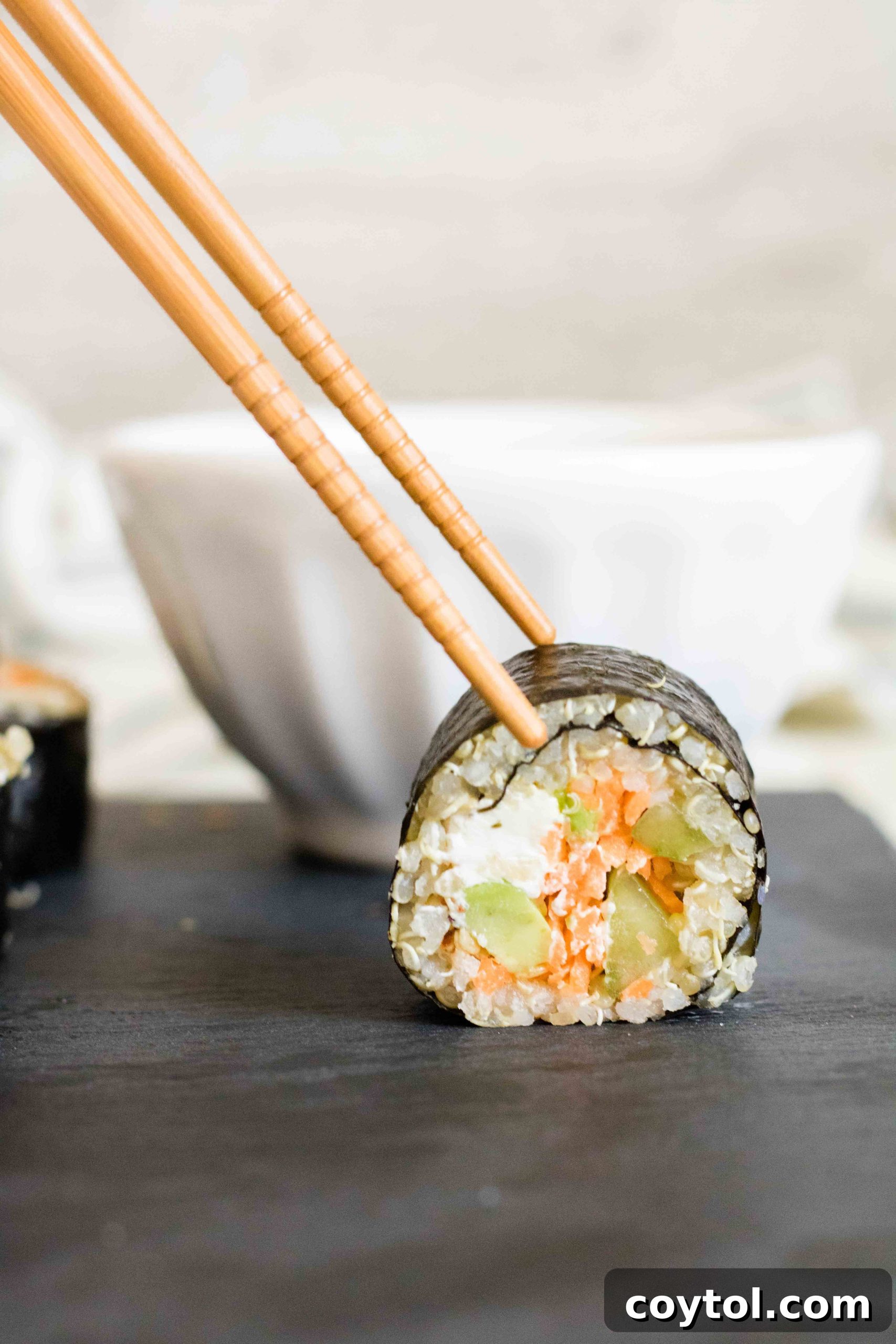 Crafting Vibrant Veggie Quinoa Sushi 5 Various fresh vegetables and quinoa laid out for making healthy sushi rolls.