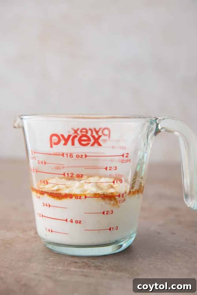 Wet ingredients in a cup