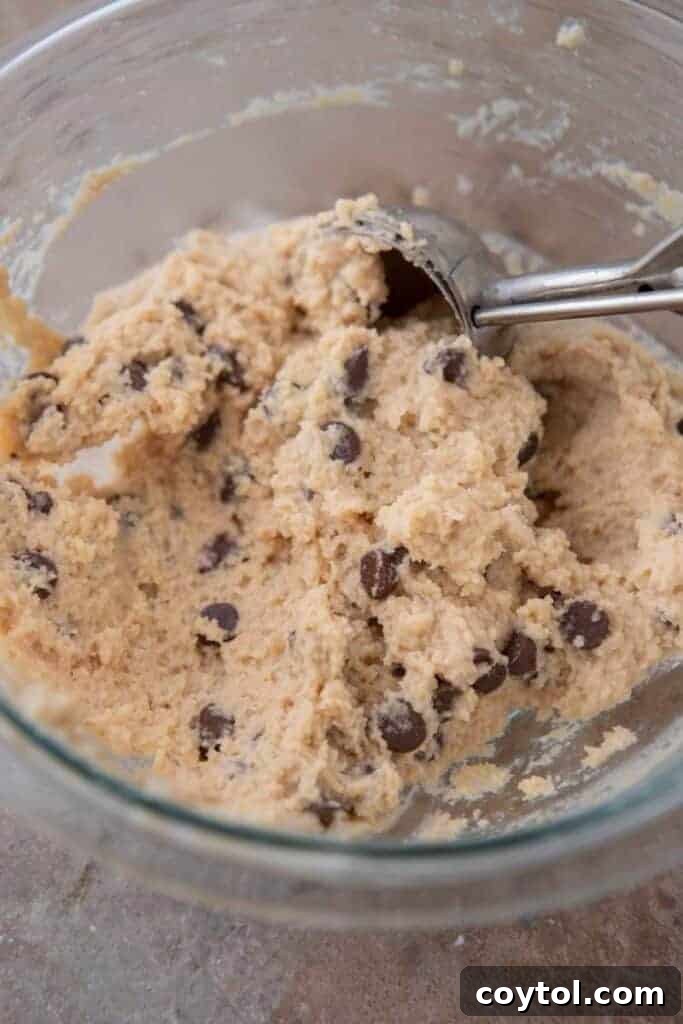 Cottage cheese edible cookie dough in a bowl