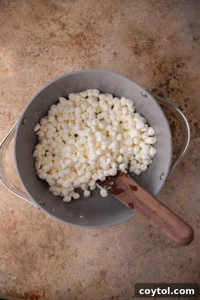 Melted butter with marshmallow in pan