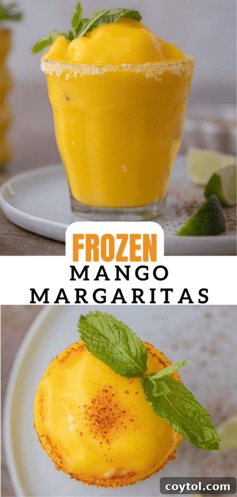 Another enticing shot of a frozen mango margarita, ideal for social sharing.